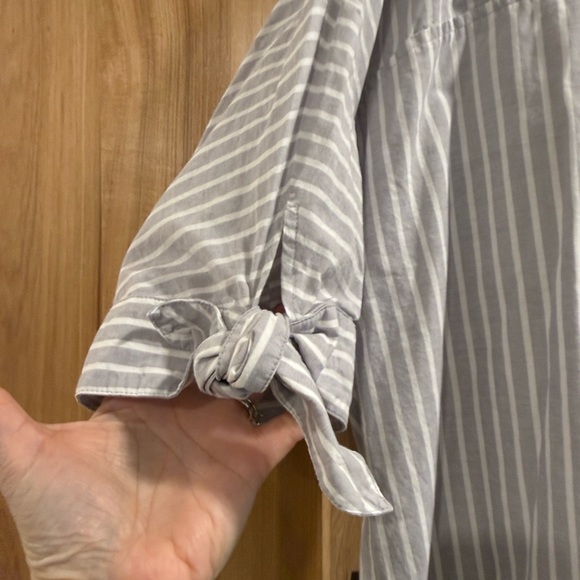 Ravel Gray White Button Back Striped Square-Neck Cotton Lagenlook Tunic Sz XL - Picture 3 of 10